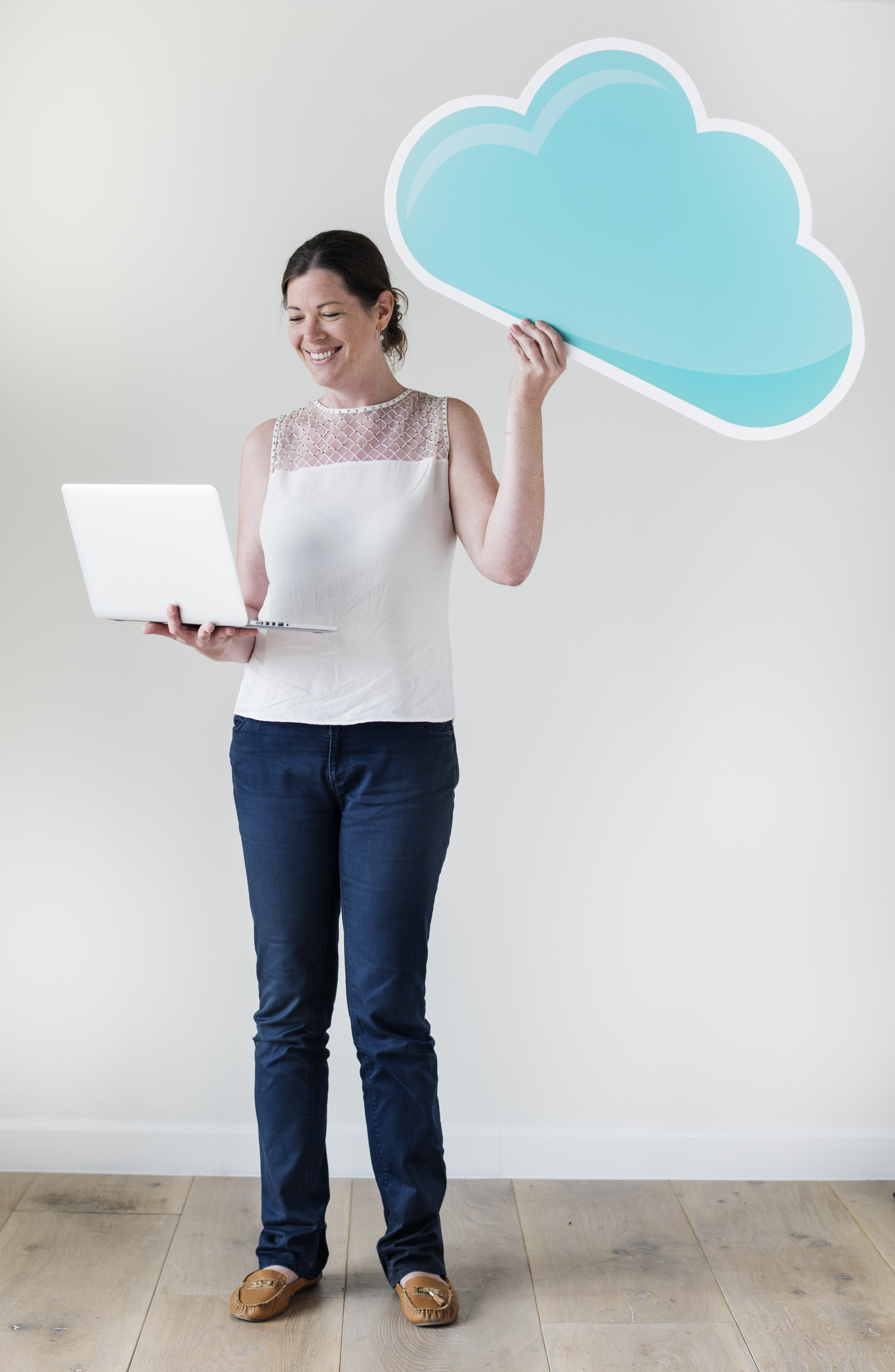 woman holding a cloud